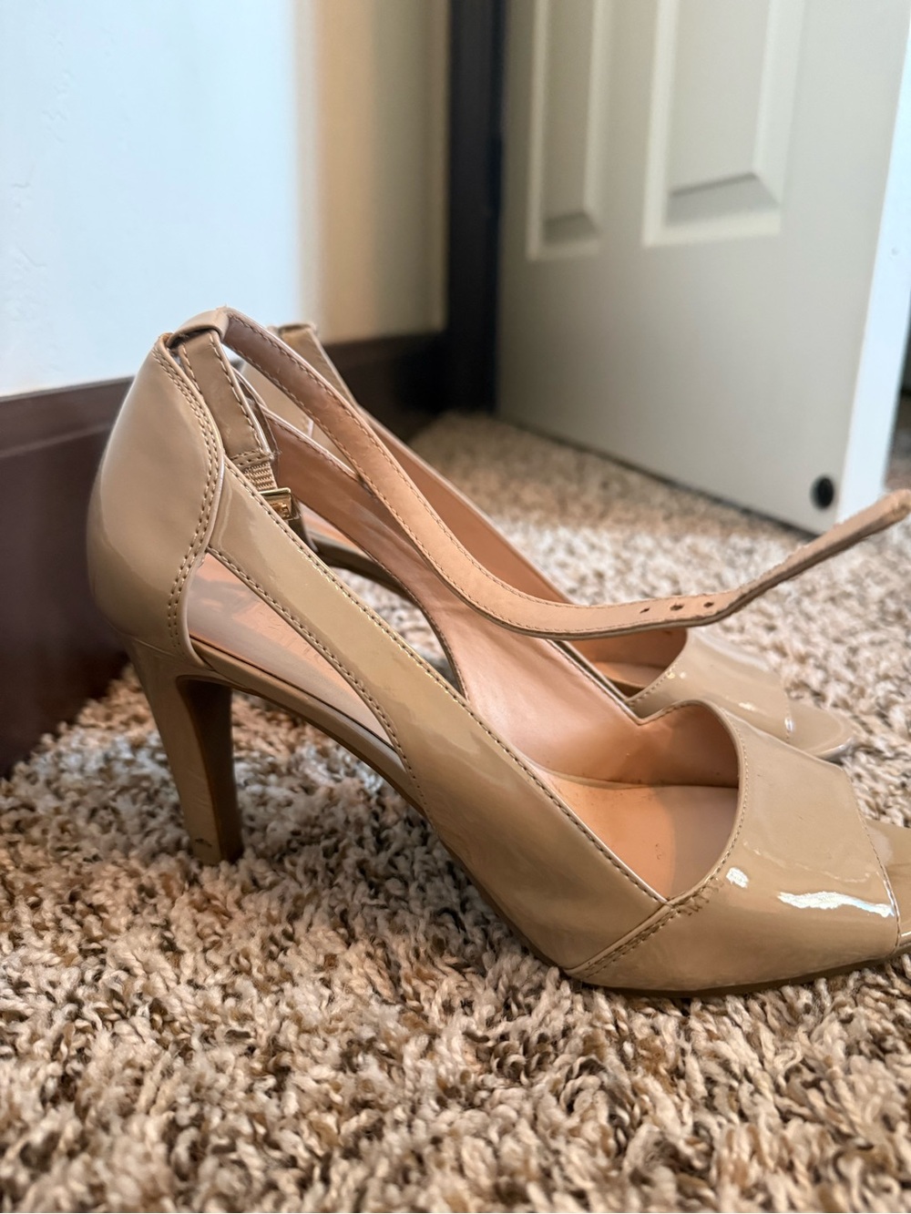 Franco Sarto Nude Patent Peep-Toe Slingback Heels